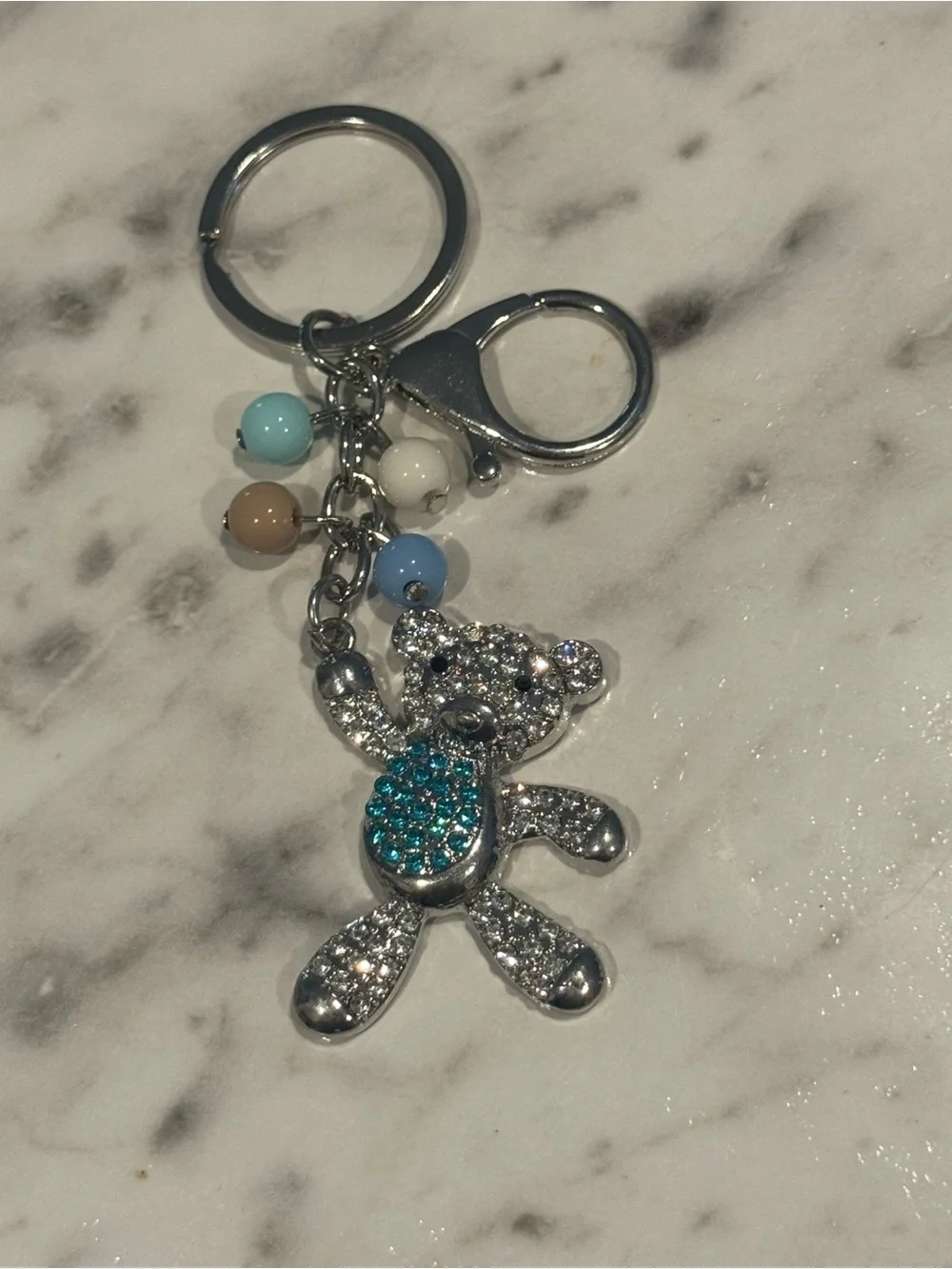 Sparkling Teddy Bear Keychain - Blue Crystal Accent